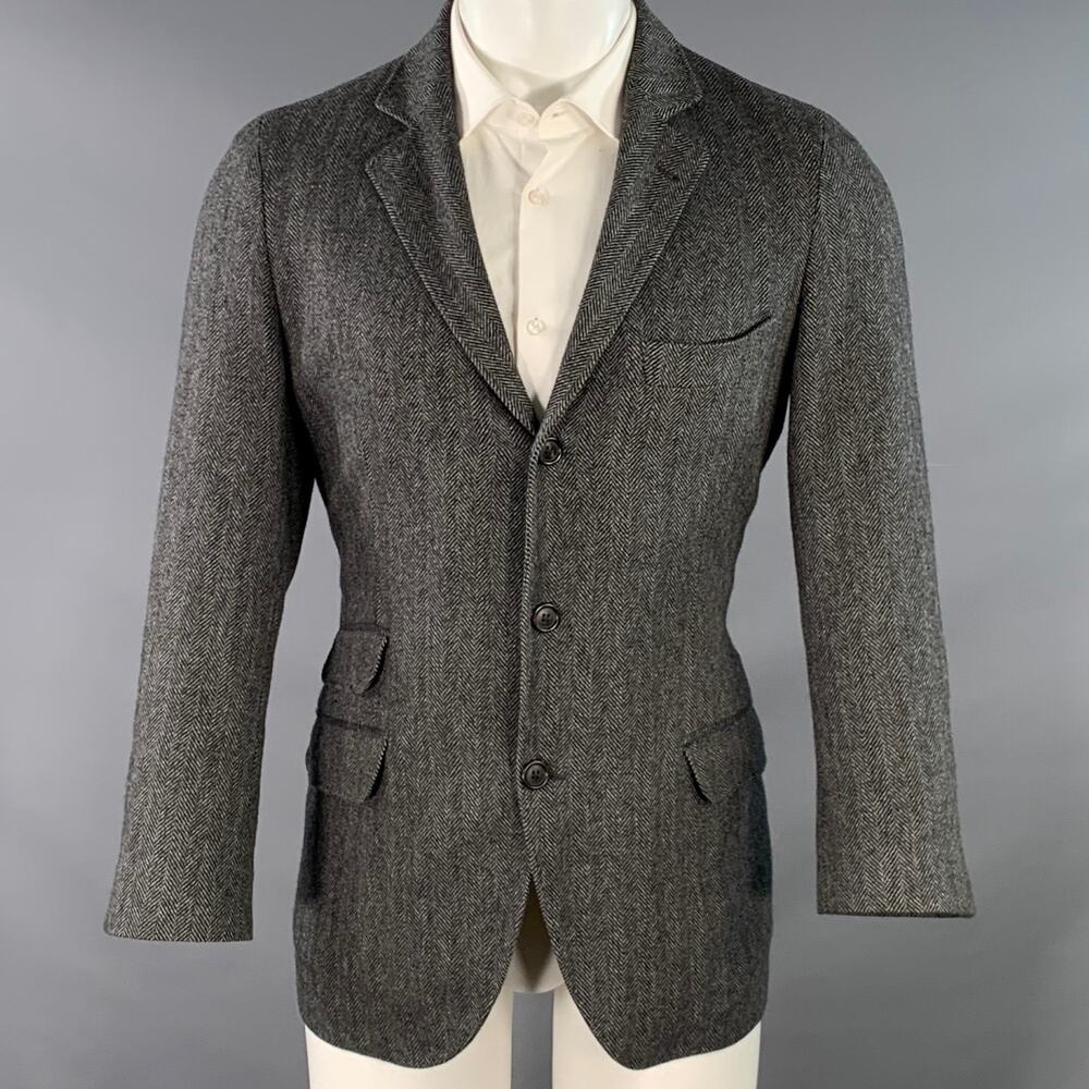 BRUNELLO CUCINELLI Size 38 Grey Black Herringbone Cashmere Sport Coat